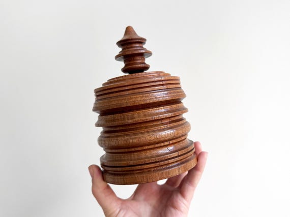 Vintage hand turned wood lidded jar, tobacco pot