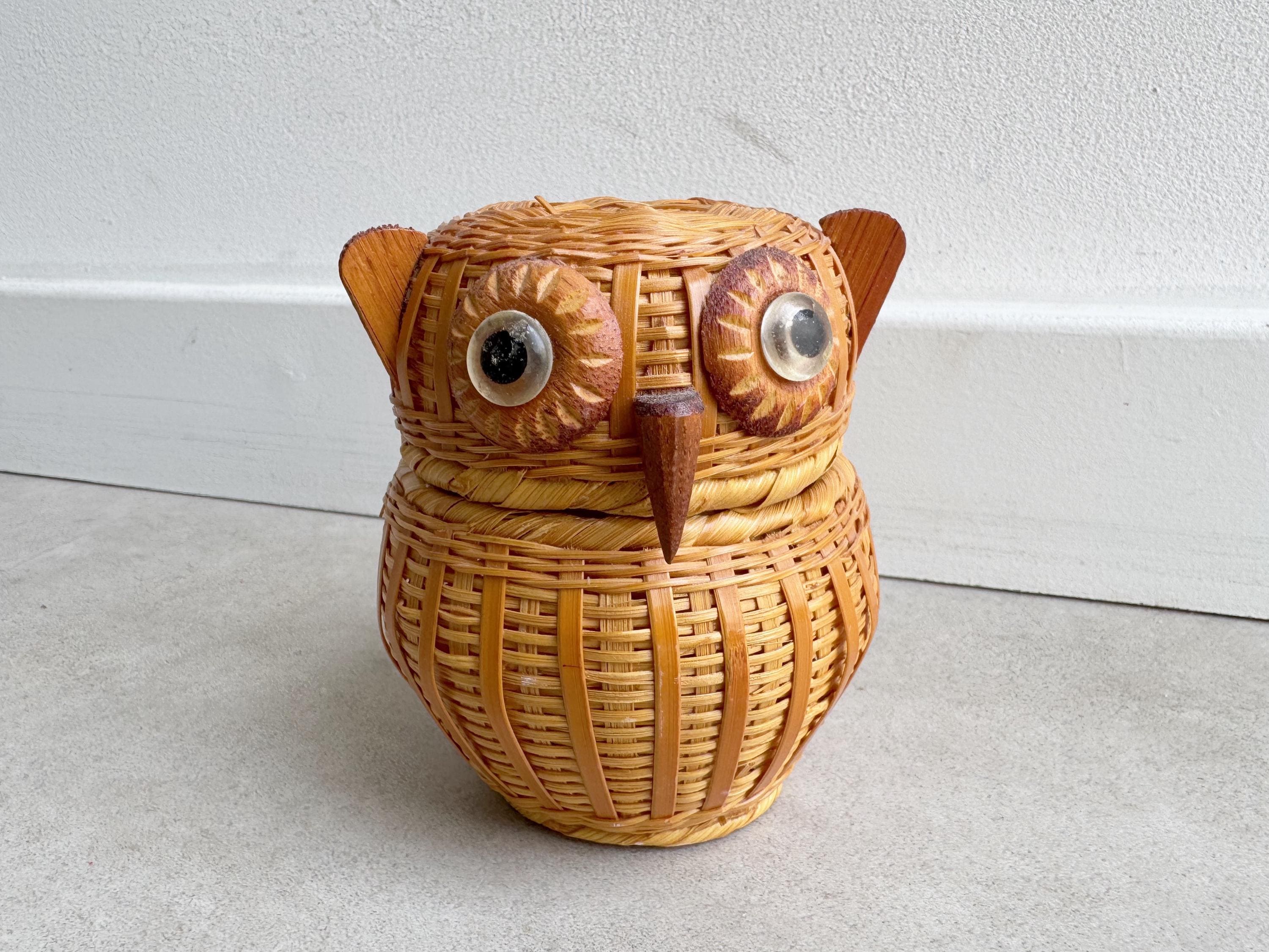 小さなヴィンテージの籐製フクロウかご - Etsy 日本