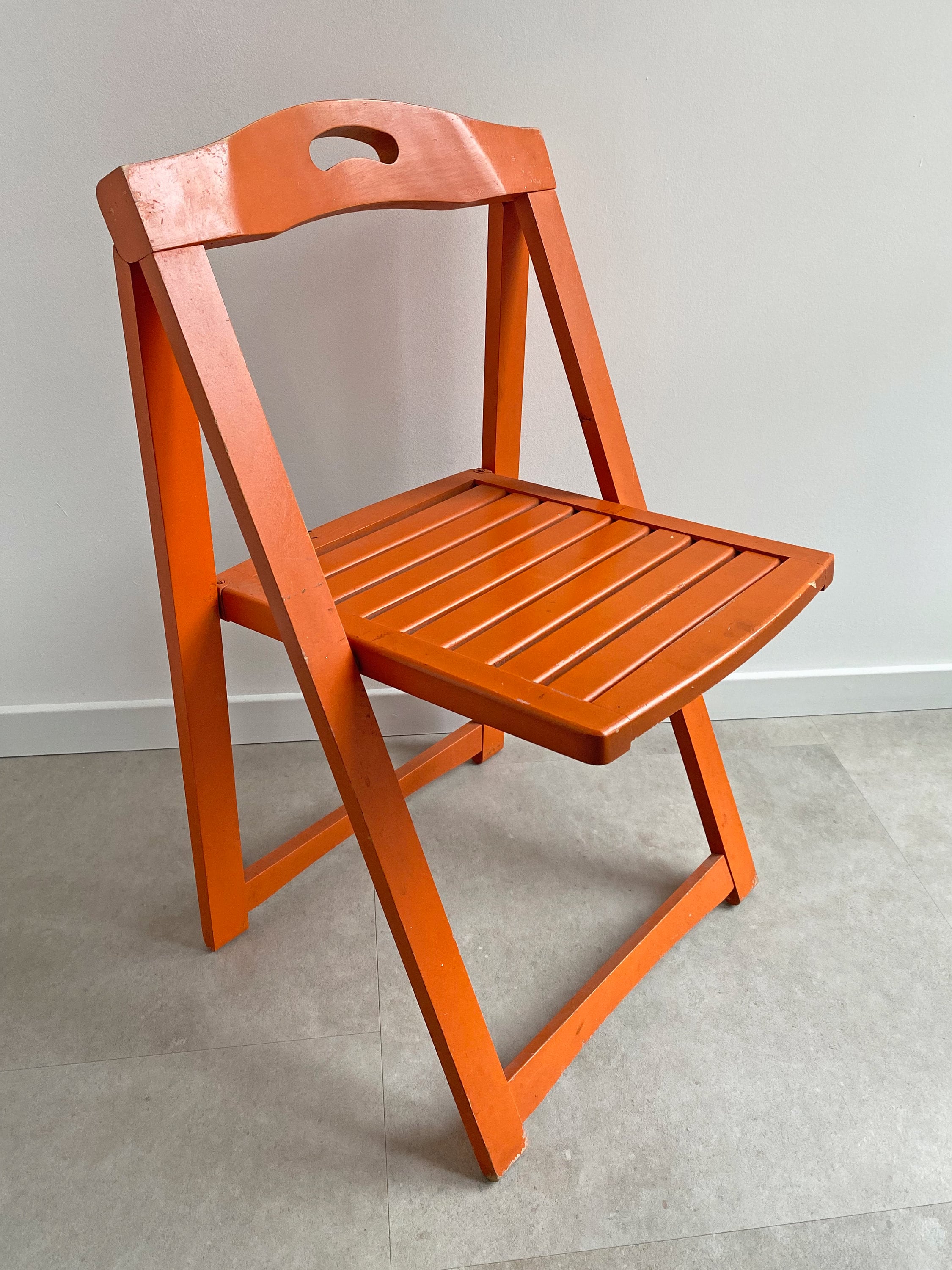 Vintage Orange Wooden Folding Chair With a Slat Seat Etsy