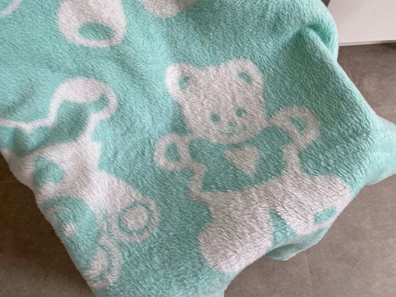 Vintage Baby Crib Blanket Turquoise and White With Bears Etsy