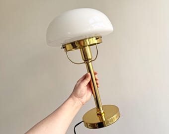 Large Art Deco style mushroom table lamp brass & glass