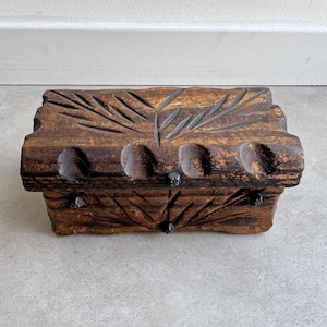 Vintage Brutalist carved wooden box