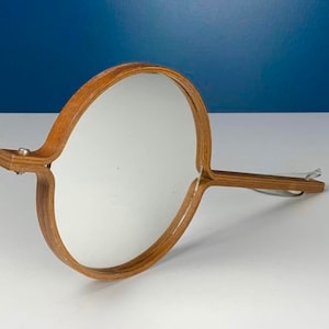 Mid Century Teak Multiplex Hand / Wall Mirror, Bech & Starup voor Den Permanent, Denemarken, Vintage Scandinavisch design