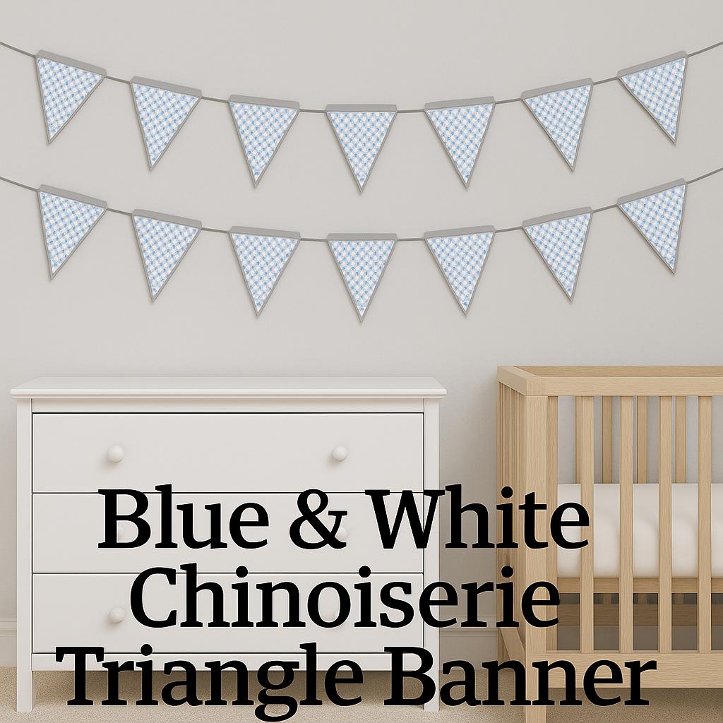 Chinoiserie Triangle Banner: Blue & White Nursery Garland, Baby Shower Decor