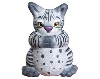 Figurine en argile de chat, OOAK Clay Collectible, Sculpture de chat, Décor de maison de chat, Cadeau d’amour de chat, Cadeau d’amour d’animal, Animal gras d’argile, Amour de chat du Bengale