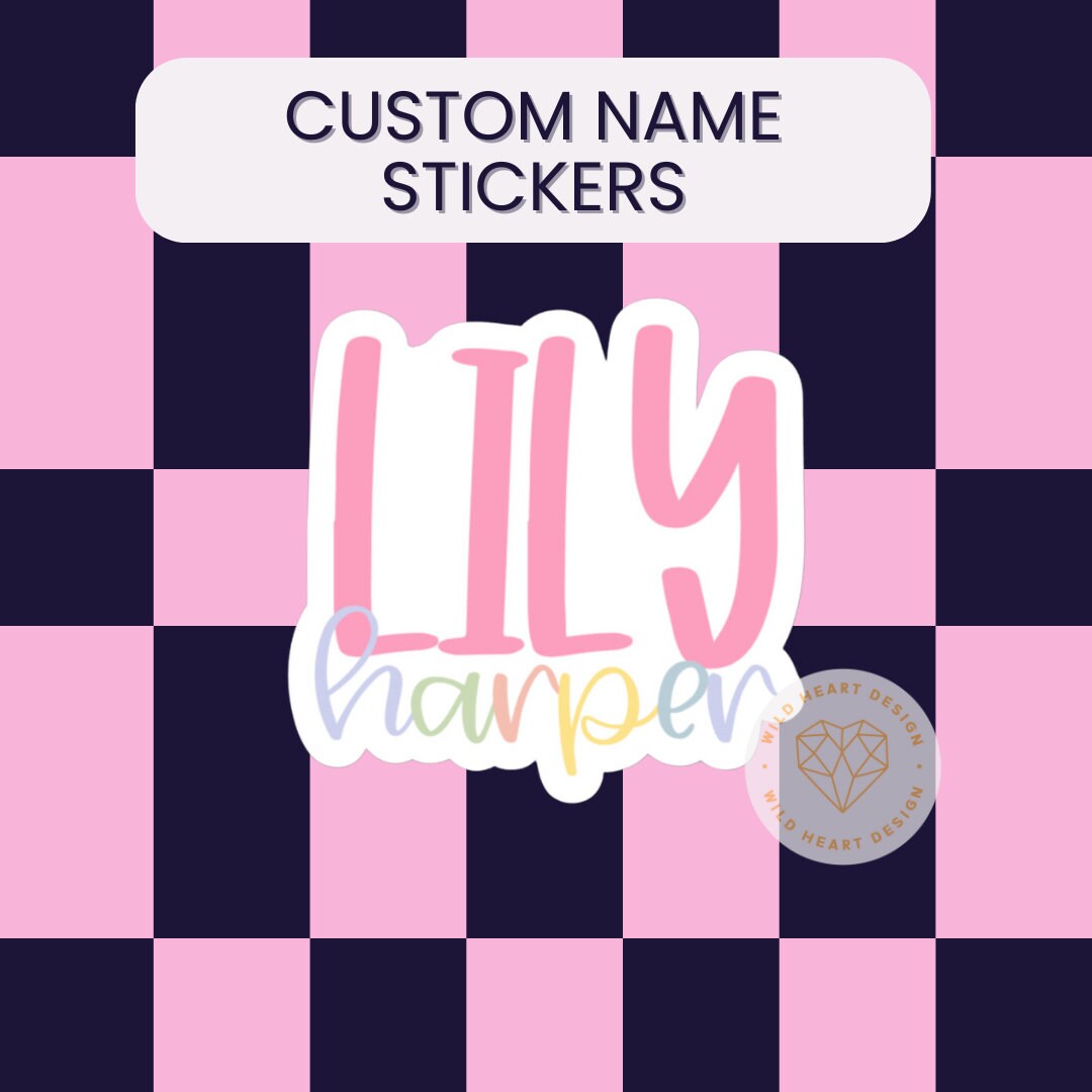 Personalized Name Sticker, Custom Name Sticker, PINK Rainbow Stickers ...