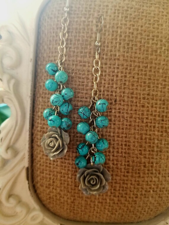 Raindance Radiance Upcycled Earrings With Grey Rose Focal And Etsy