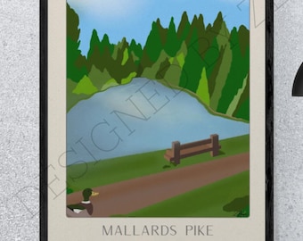 The Bench at Mallards Pike Art Print – Woodland Illustration – Limited Edition A4 Signed Print
