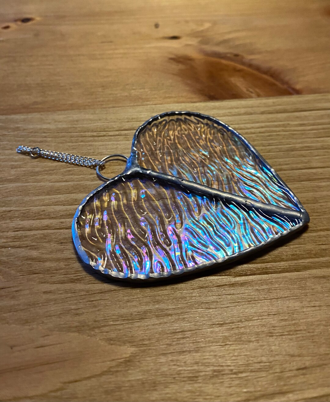 Small Glass Heart Iridescent Etsy