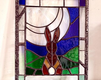 Pannello in vetro colorato "Osservatore della Luna" - con cornice in acciaio pesante