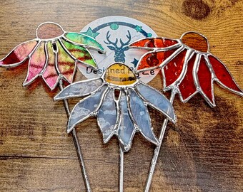Stained Glass Flower Posy – Set of 3 Glass Flowers – Handmade Floral Decor
