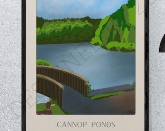Cannop Ponds Bridge Art Print – Woodland Illustration – Limited Edition A4 Signed Print
