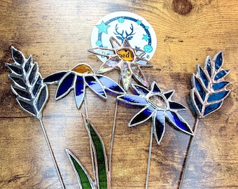 Stained Glass Flower Posy – Set of 5 Glass Flowers – Handmade Floral Decor