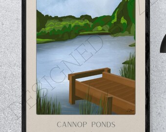Cannop Ponds Pier Art Print – Woodland Illustration – Limited Edition A4 Signed Print