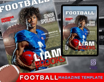 Football Magazine Cover Template: Senior Athlete Canva Layout (Digital Download)