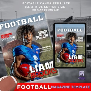 Canva Magazine Cover Template | Football | Graduating Senior | Celebrate Athletic Achievements | Editable Template | Personalized Gift