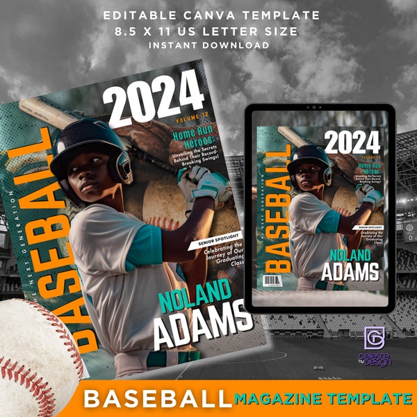 Baseball Magazine Cover Template | Graduating Senior | Celebrate Athletic Achievements | Editable Canva Template | Personalized Gift
