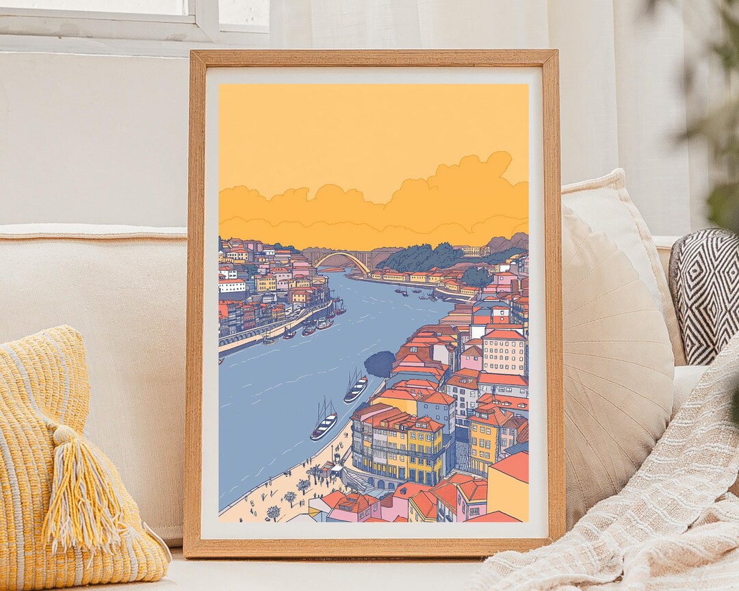 Mid Century Modern Mediterranean Art Porto Portugal Print Portuguese ...