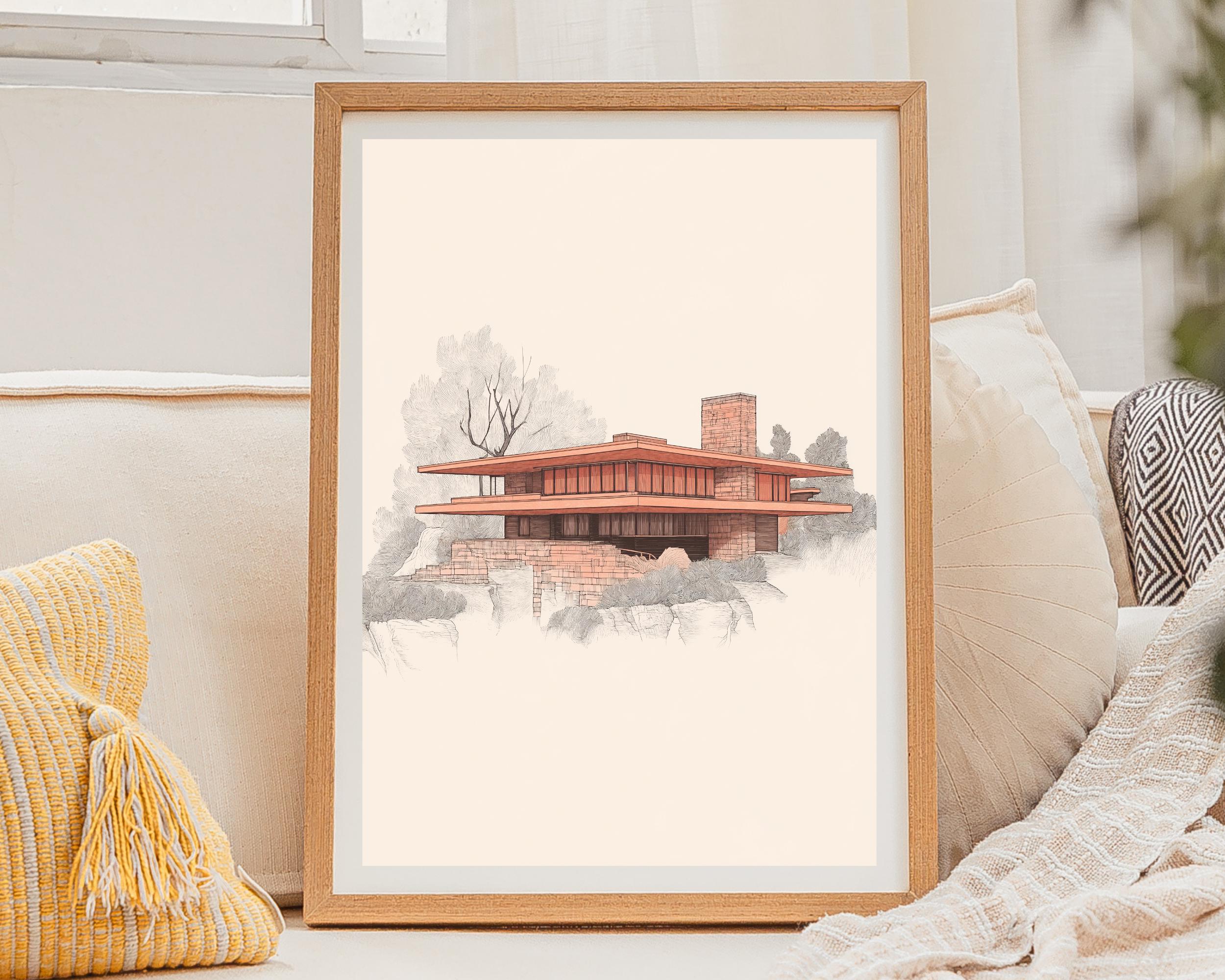 Frank Lloyd Wright Fallingwater Printable Wall Art Digital Download Mid ...