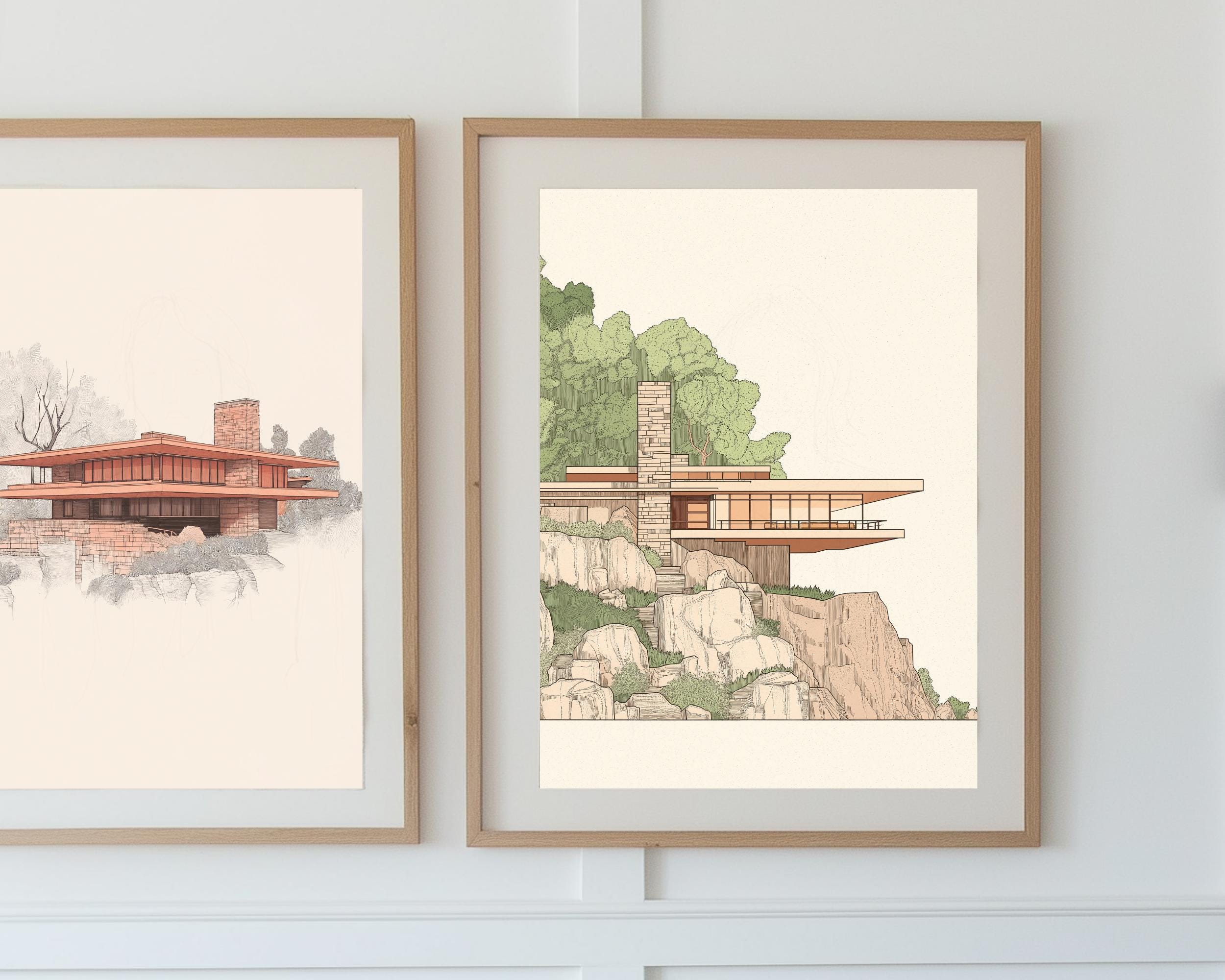 Frank Lloyd Wright Fallingwater Home Print Minimalist Architecture Art ...