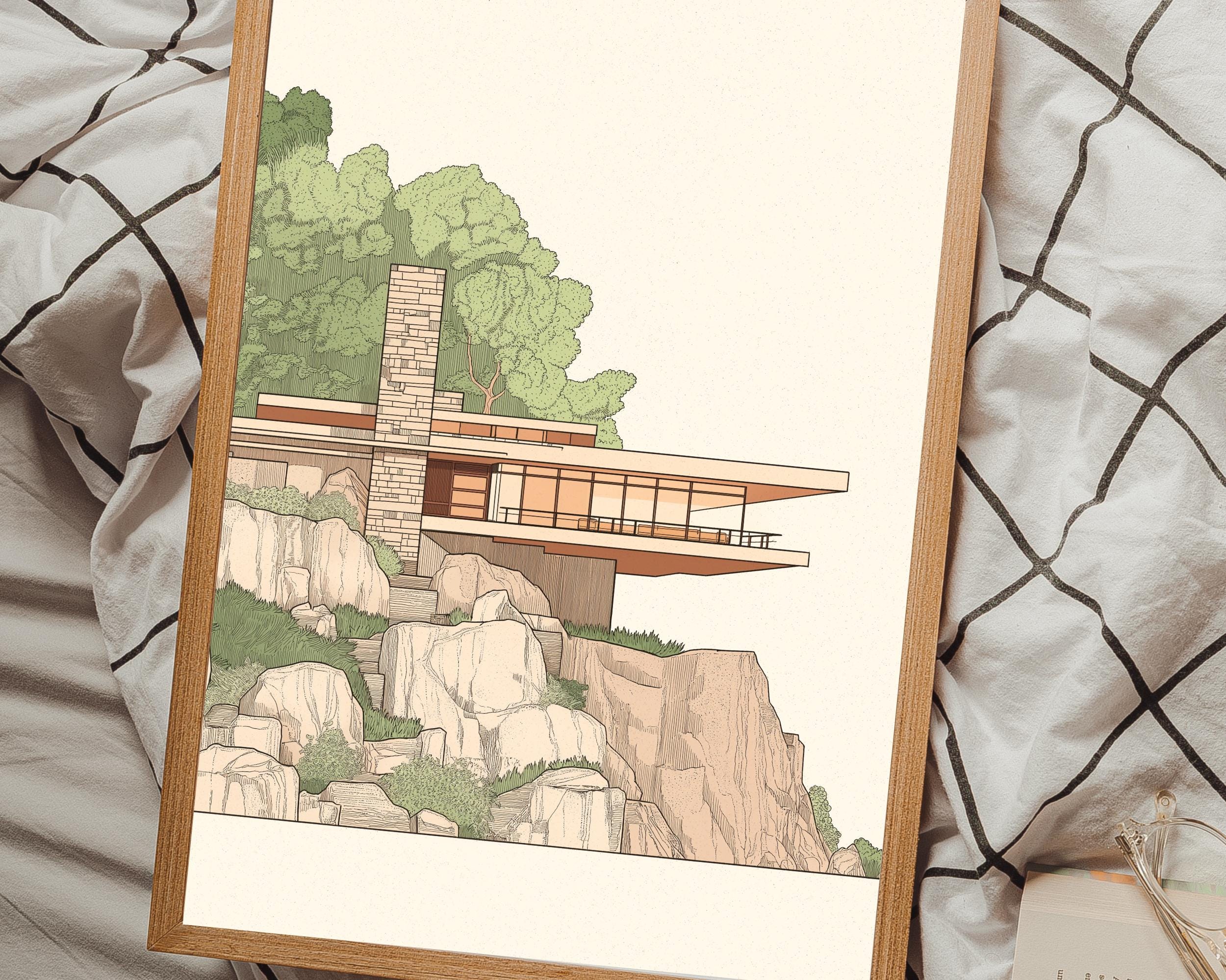 Frank Lloyd Wright Fallingwater Home Print Minimalist Architecture Art ...