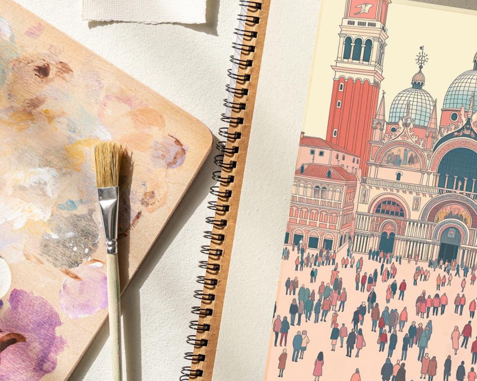 St Marks Square Print Italian Basilica Travel Poster Whimsical Souvenir