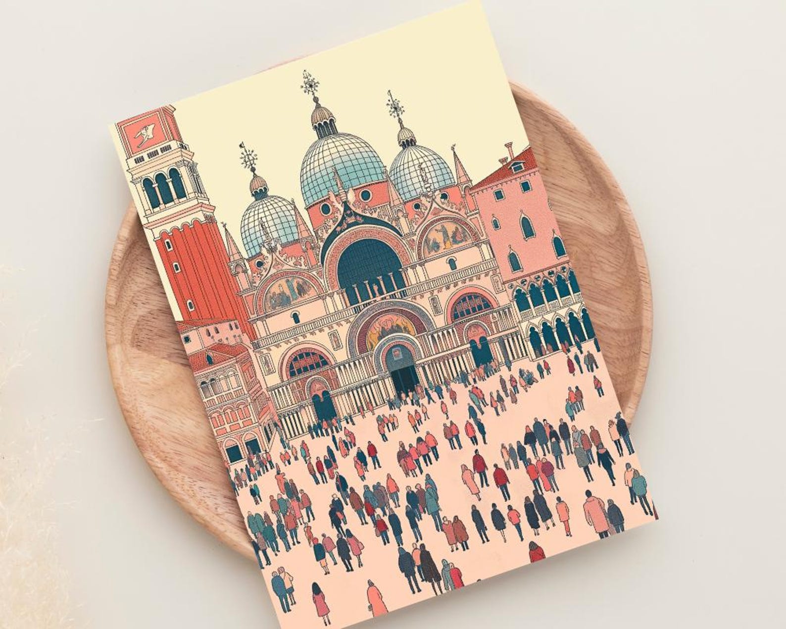St Marks Square Print Italian Basilica Travel Poster Whimsical Souvenir
