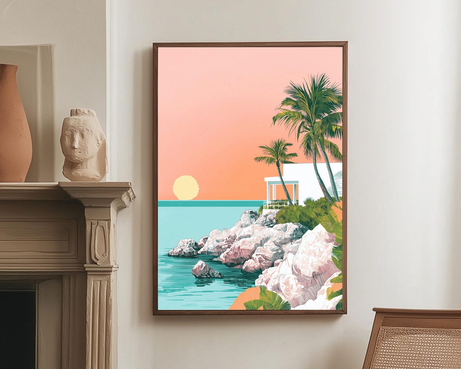 MCM Beach House Art Digital Key West Sunset Pink & Blue Coastal