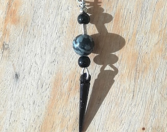 TIMELESS Black and gray OBSIDIAN dangling earring