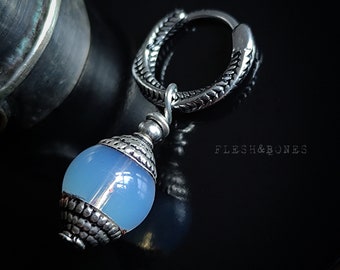 BLUE ELIXIR, mono boucle d'oreille en quartz, unisexe avec anneau en acier inoxydable