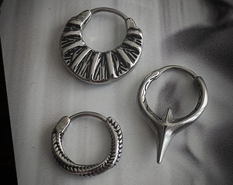 PACK TRIO inoxydable mono-boucle d&#39;oreille, cerceaux en acier inoxydable, unisexe, étanche, zéro allergie