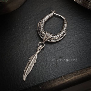 Pendiente mono FEATHER Dragon Tail edition, aro de acero inoxidable, unisex, cero alergia imagen 1