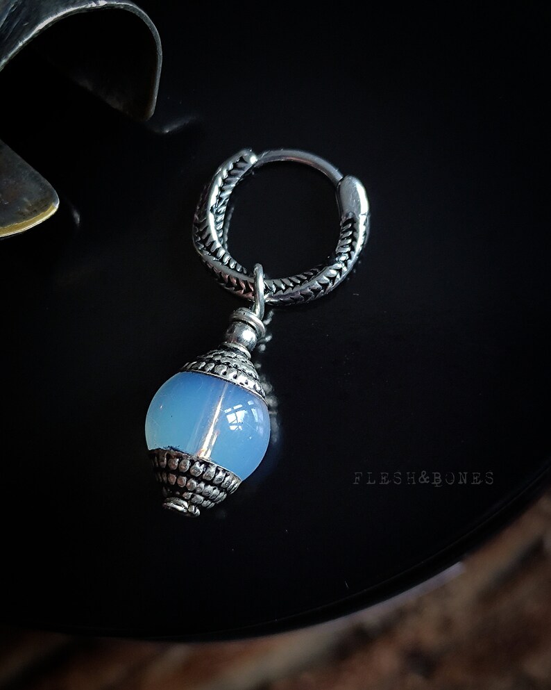 BLUE ELIXIR, mono boucle d'oreille en quartz, unisexe avec anneau en acier inoxydable image 8