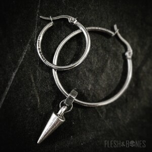 RAW stainless hoop and spike, unisex and handmade alternative mono earring