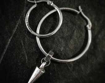 RAW stainless hoop and spike, unisex and handmade alternative mono earring