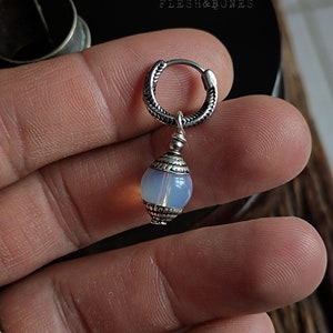 BLUE ELIXIR, Quartz mono earring, unisex with stainless hoop image 6
