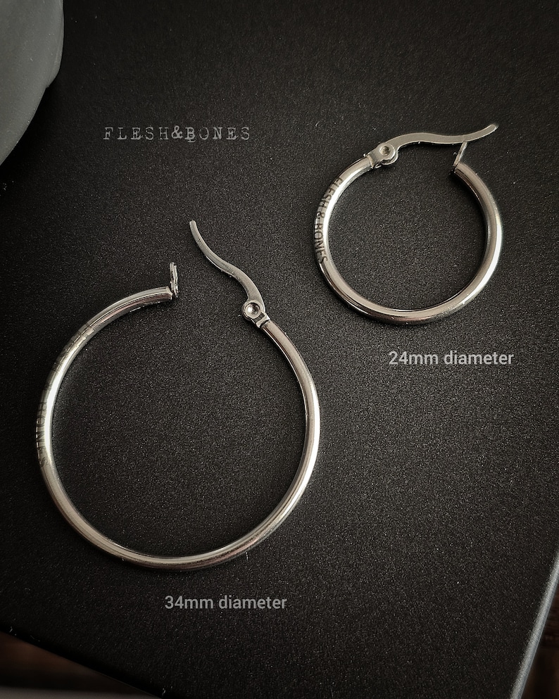 PRIME duo pack, 2 mono earrings 24mm 34mm, créole en acier inoxydable, unisexe, étanche, zéro allergie image 3