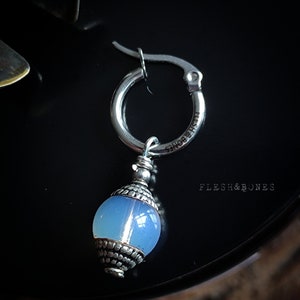 BLUE ELIXIR, Quartz mono earring, unisex with stainless hoop image 7