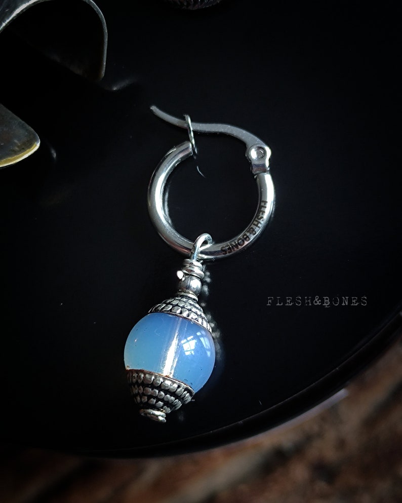 BLUE ELIXIR, Quartz mono earring, unisex with stainless hoop image 7