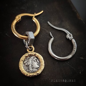 SAPIENS Antic medallion golden and silver, unisex, coming with 2 hoops