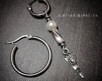 ETHNIC PEARL & SPIKE dangle mono earring, unisex (limited edition, no restock)