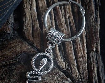 TRIBAL SNAKE (with big hoop), boucle d’oreille mono alternative pour hommes et femmes, unisexe et faite à la main