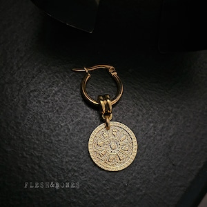 CHARON'S COIN 14k gold plated medalion, unisex mono-earring,