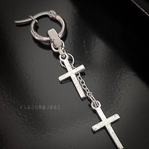 double Cross earring with chain, alternative mono earring for men and women, unisex and handmade