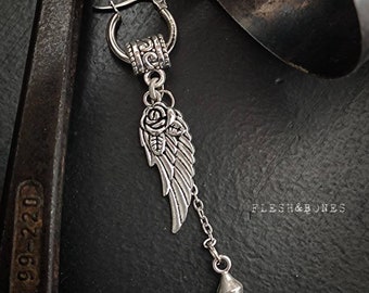 WING AND SPEAR boucle d'oreille mono alternative pour hommes et femmes, unisexe et faite à la main