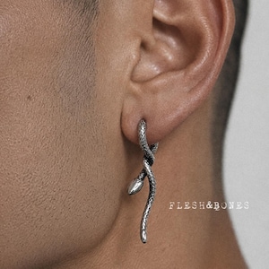 AMARU-NOVA snake mono-earring, hoop, stainless, no allergy, waterproof