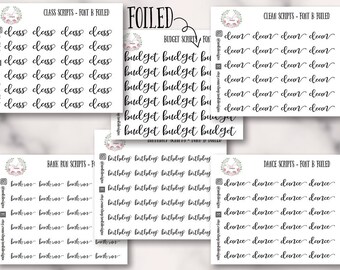 FOILED Scripts Font B Stickers | Planner Stickers | Erin Condren Life Planner Vertical Layout | Script Stickers A Variety of Script Sticker