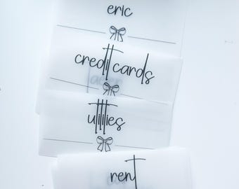 Custom Personalized Bow A6 Cash Envelope Inserts | Matte Vellum Labels | Budget Binder Categories