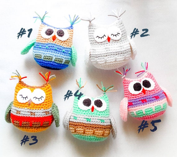 OWL Handmade crochet stuffed animals doll toy plushy blue 11" 