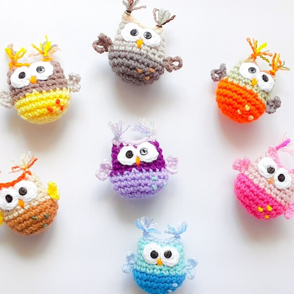 Owl gift, Mini plush toy, Colorful Ornament or Keychain, Valentine's day, Easter basket stuffers